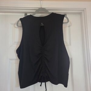 Black Athletic Key Hole Ruched Back Tank Top Athletic Athleisure Gym Size XL